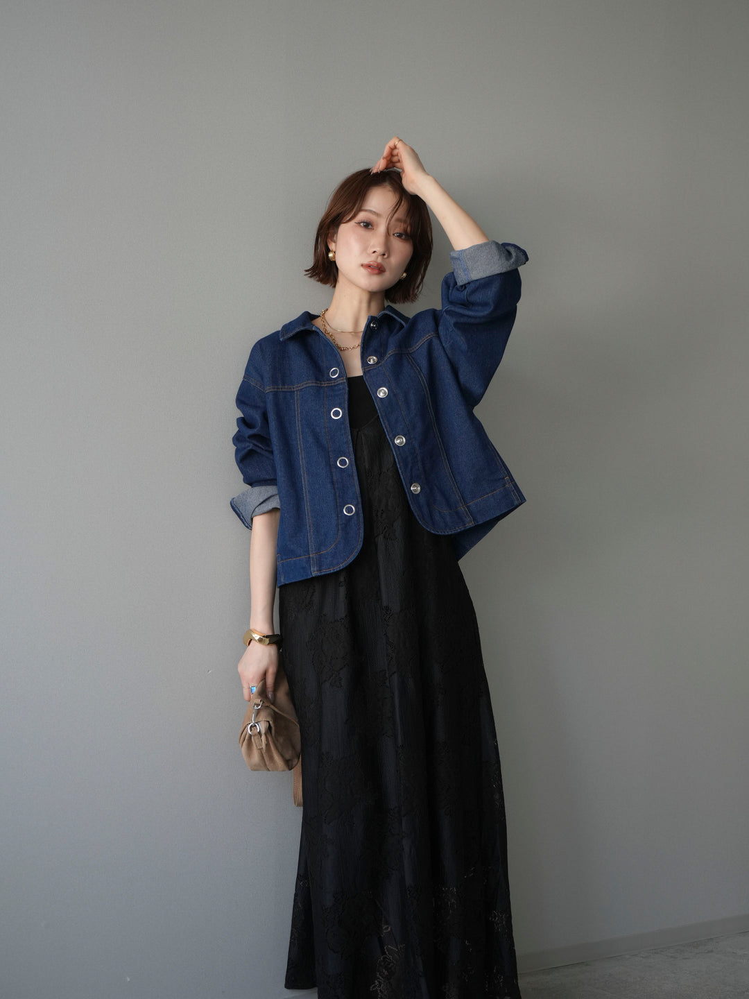 [予約]フラワーレースキャミワンピース/black