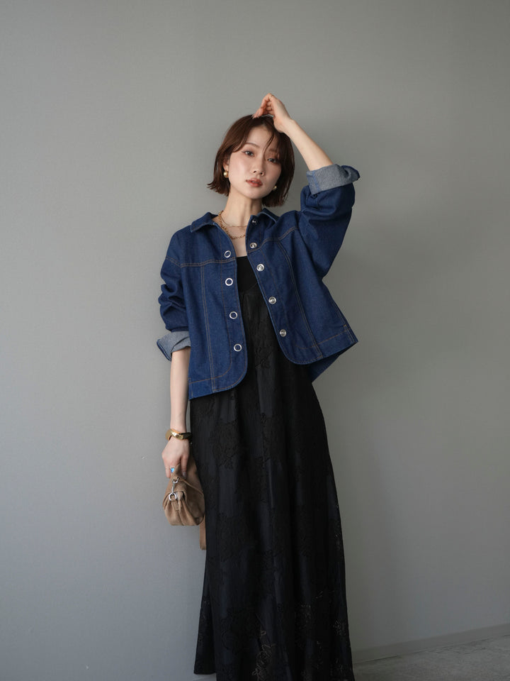 [予約]フラワーレースキャミワンピース/black