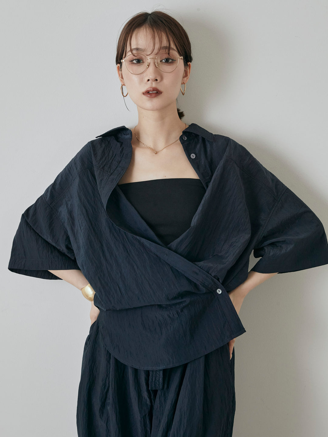 [予約]2WAYナイロンワッシャーハーフシャツ/ネイビー