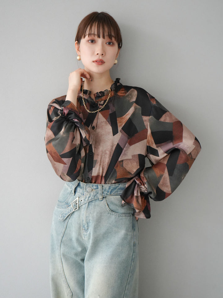 [SET]レトロプリントフリルブラウス+選べるアクセセット(2set)