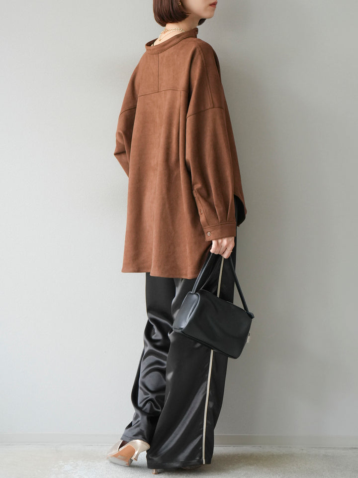 [予約]サテンラインワイドパンツ/ブラック