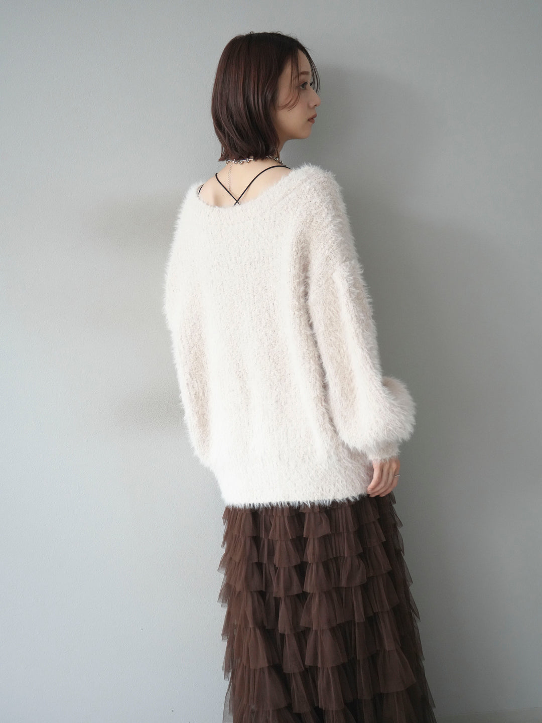 [預購] 圓領隨機毛絨開襟衫/本色