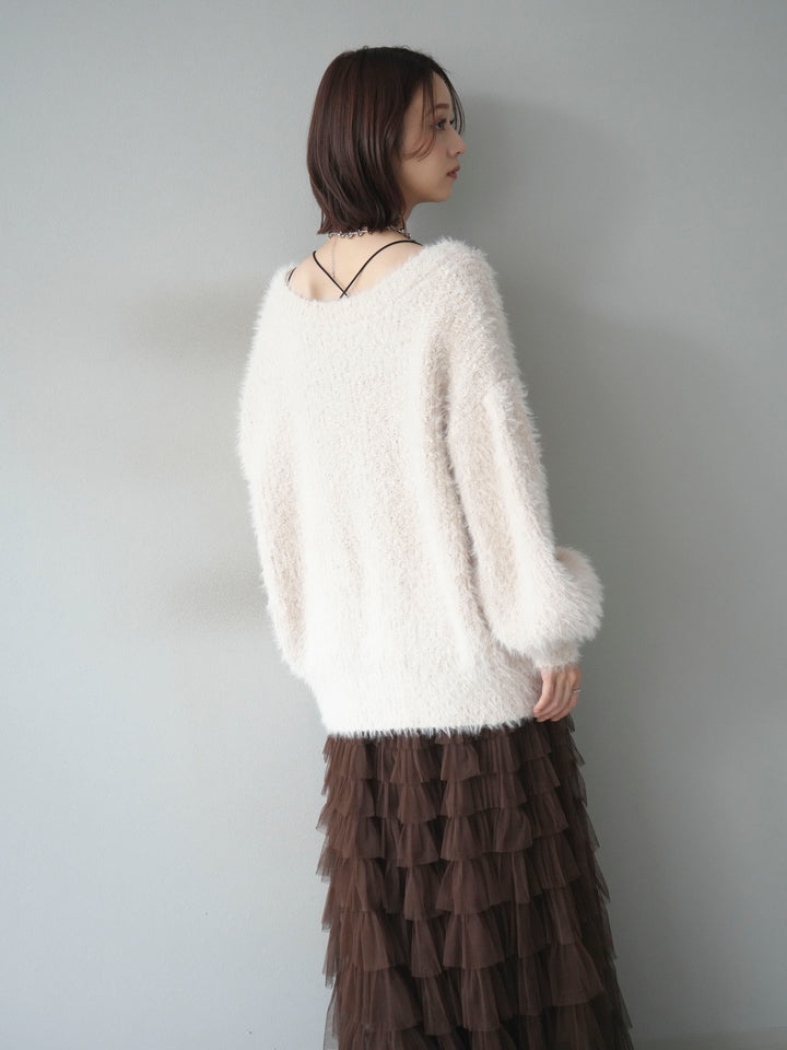 [預購] 圓領隨機毛絨開襟衫/本色