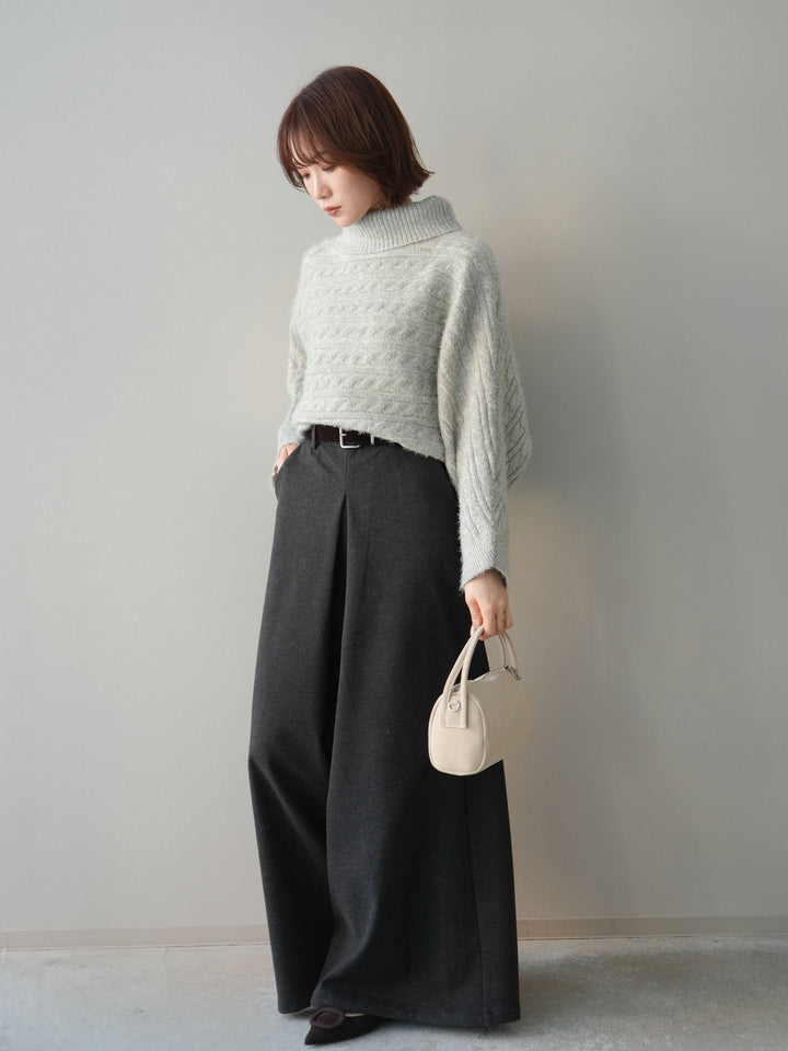 [予約]ベルト付きフロントタックワイドパンツ/charcoal