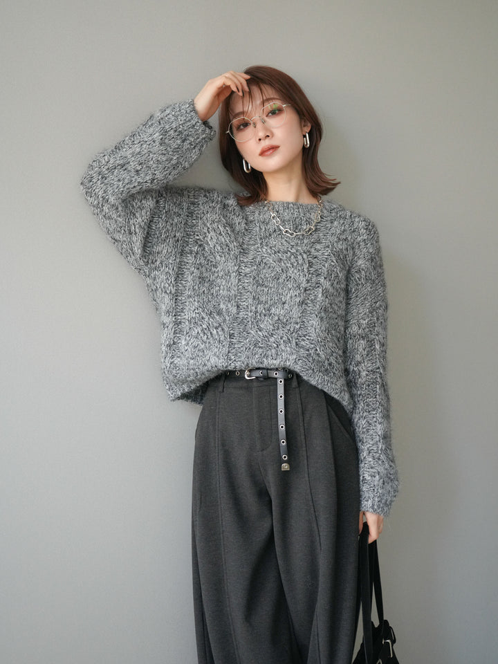 [予約]ワイドケーブルミックスニットプルオーバー/gray