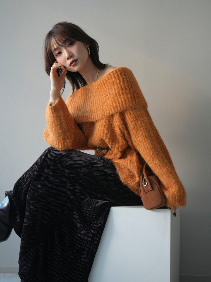 [予約]オフショルミックスニットプルオーバー/orange