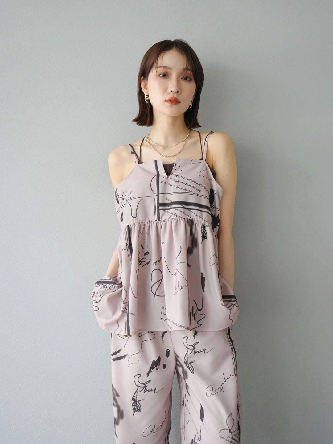 [予約]ペイント柄キャミソール/ベージュ