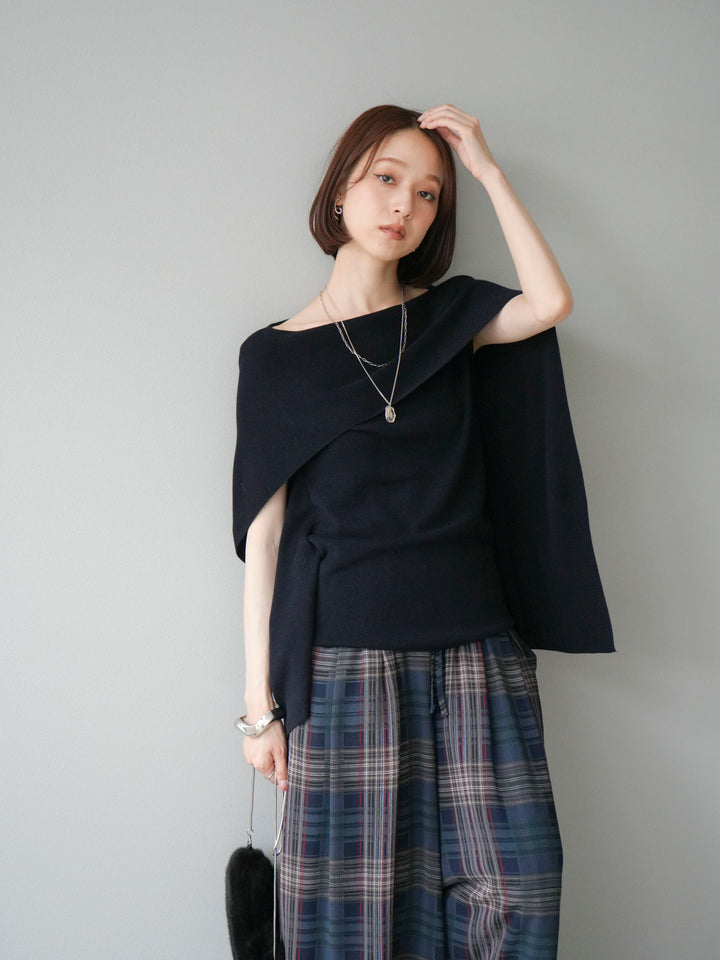 [予約]マントデザインスリットドルマンニット/ネイビー