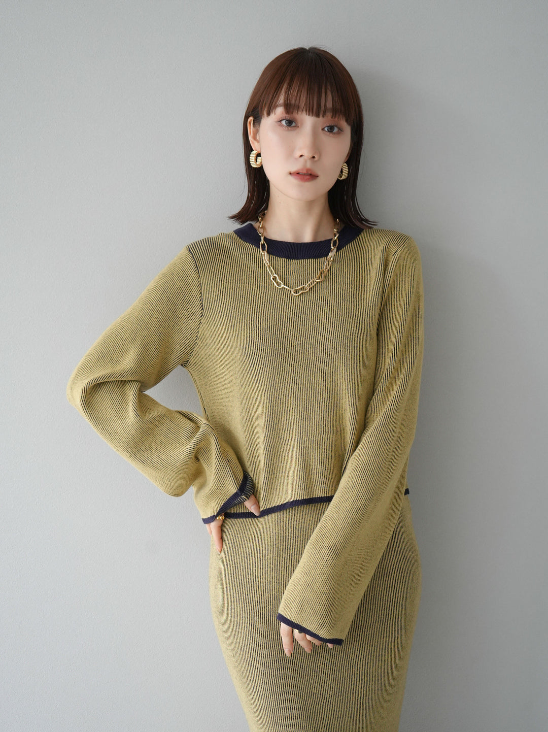 [套裝] 雙面配色羅紋針織套頭衫 + 可選飾品套裝（2 套）