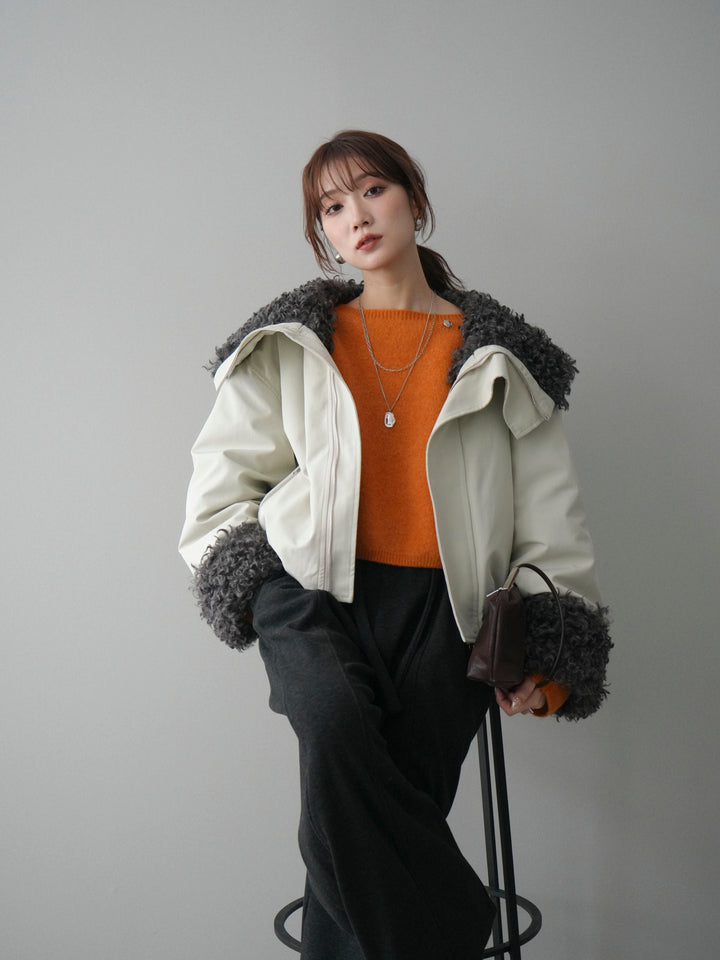 [SET]プードルファーダウンジャケット+アンゴラタッチボートネッククロップドプルオーバー(2set)