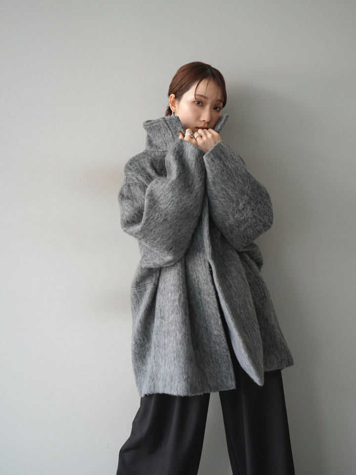 [予約]スタンドカラーシャギーコート/charcoal
