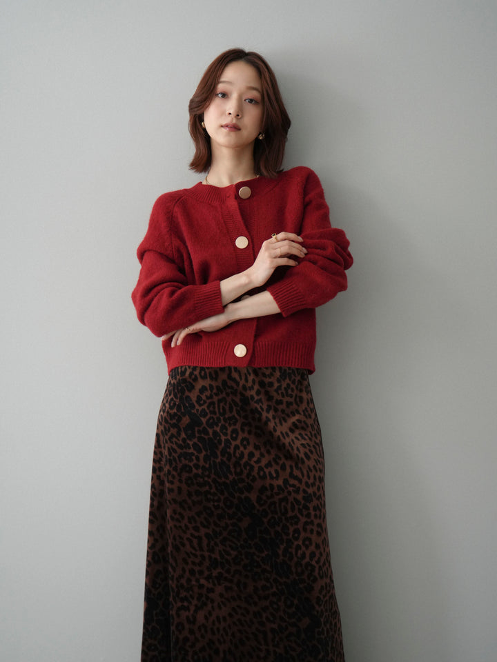 [SET]BIGボタンニットカーディガン+レオパードベロアナロースカート(2set)