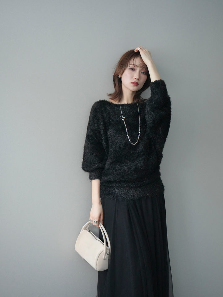 [予約]ラメシャギードルマンニットプルオーバー/black