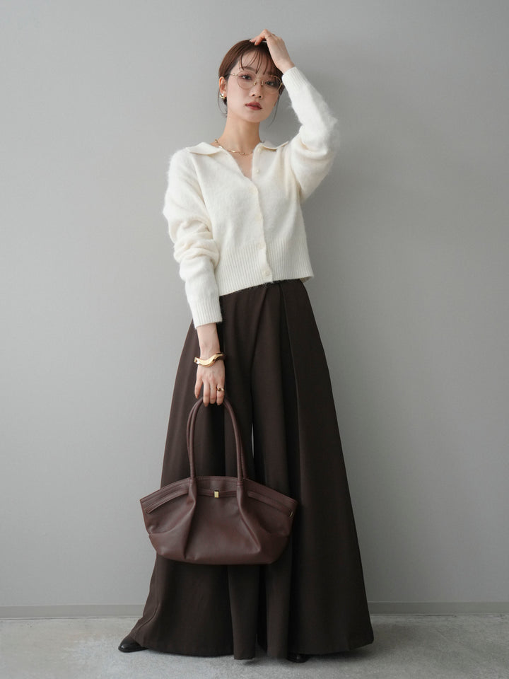 [SET]モヘア衿付きボタンプルオーバー+テープベルトタックバギーパンツ(2set)