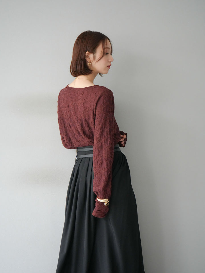 [SET]シアージャガードトップス+エステルプリーツスリットスカート(2set)