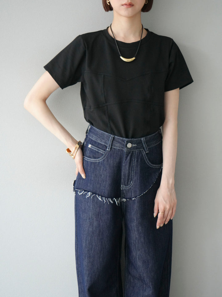 [SET]ビスチェデザインTシャツ+ヒップデザインデニムパンツ(2set)
