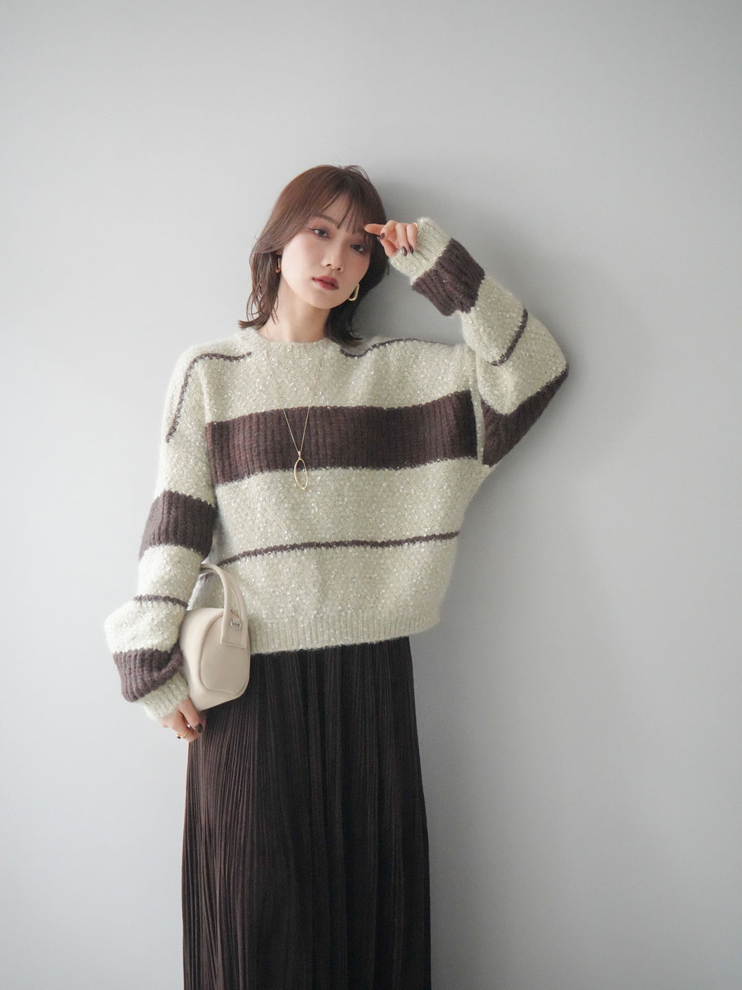 [予約]ネップヤーンボーダーニットプルオーバー/beige