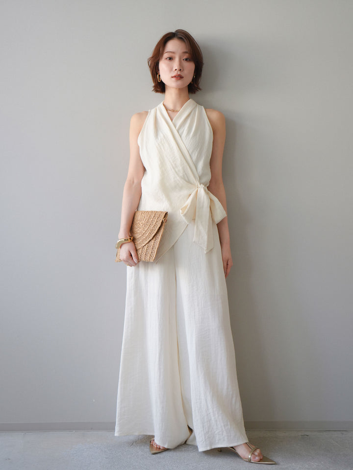 [SET]ラップノースリーブトップス＆ワイドフレアパンツSET UP(2SET)+選べるアクセセット(2set)