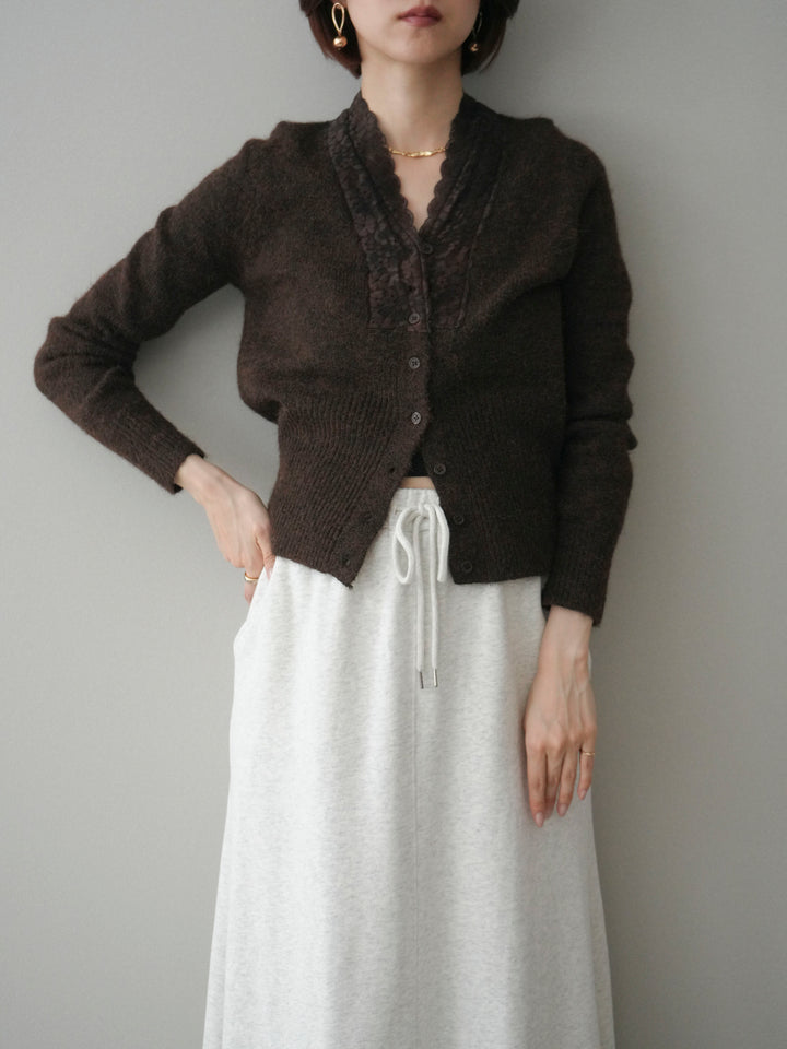 [SET]レースネックコンパクトニットカーディガン+選べるアクセセット(2set)