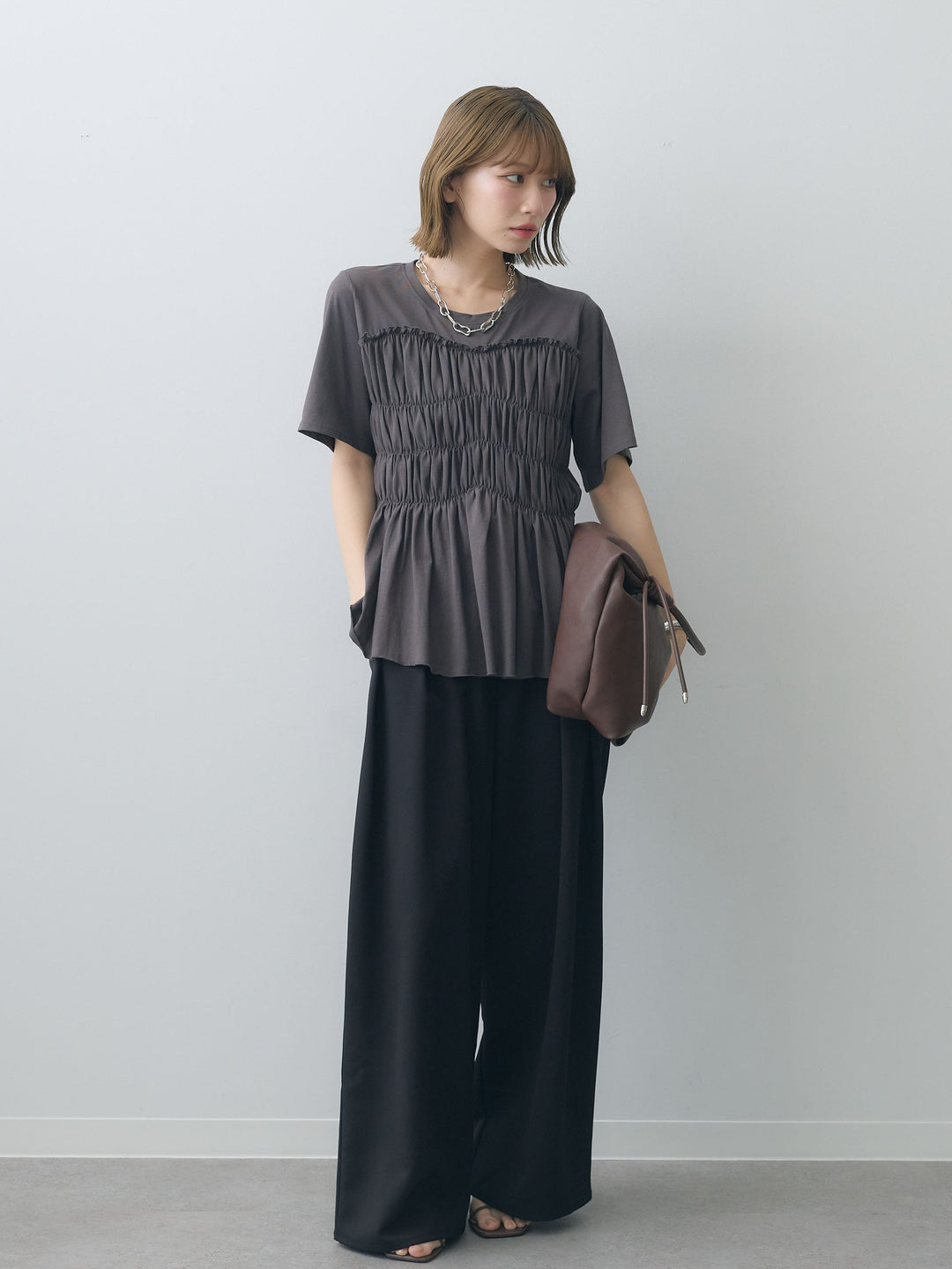 [SET]クールタッチシャーリングTEE+クレープデシンタックワイドパンツ(2set)
