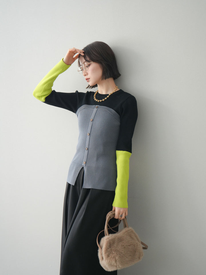 [SET]配色ビスチェドッキングリブニットトップス+選べるアクセセット(2set)