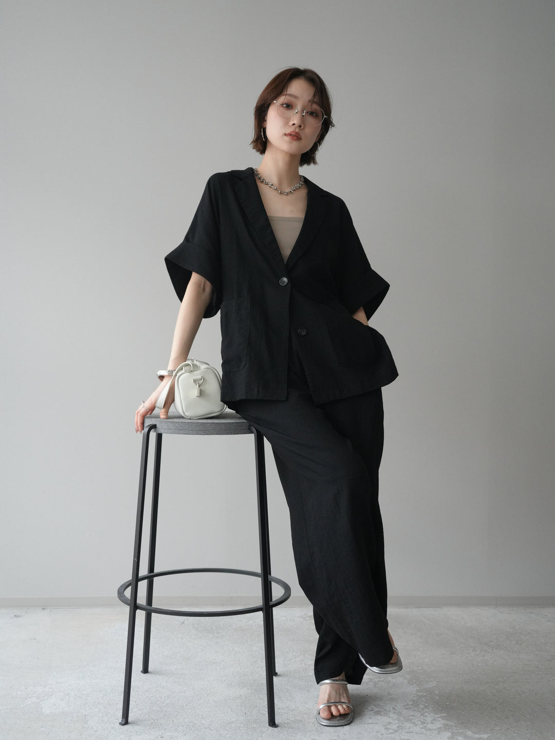 [SET]ハーフスリーブオーバージャケット+リラックスワイドパンツ(2set)