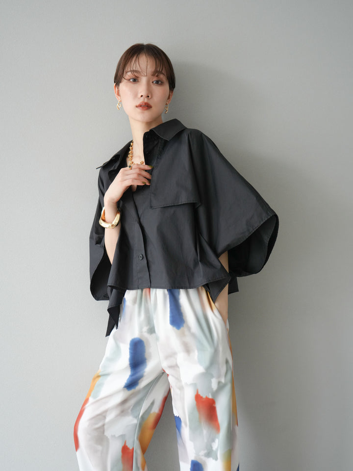 [予約]ポンチョショートシャツ/ブラック