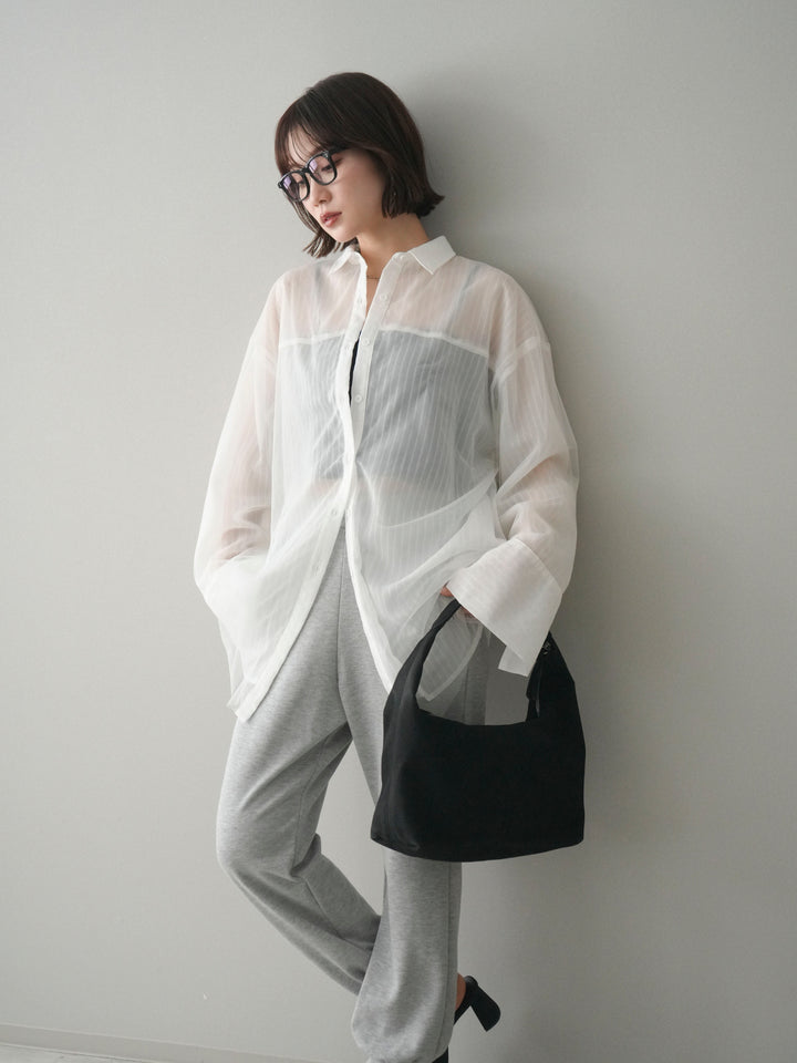[予約]チュールレイヤードストライプシアーシャツ/offwhite
