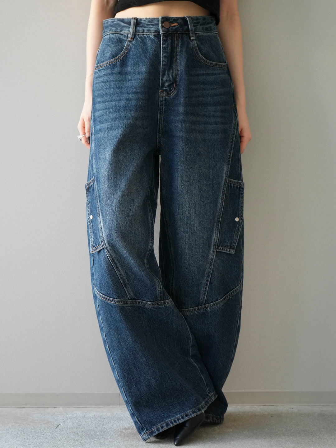 [予約]カーゴデザインコクーンデニムパンツ/navy