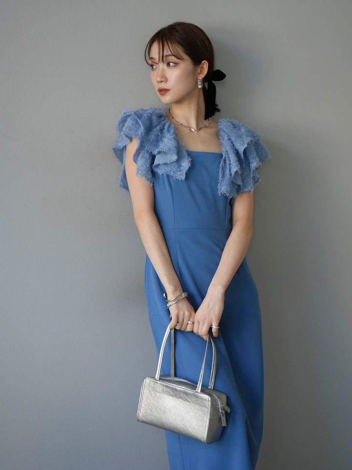 [予約]ジャガードフレアスリーブドレス/ブルー