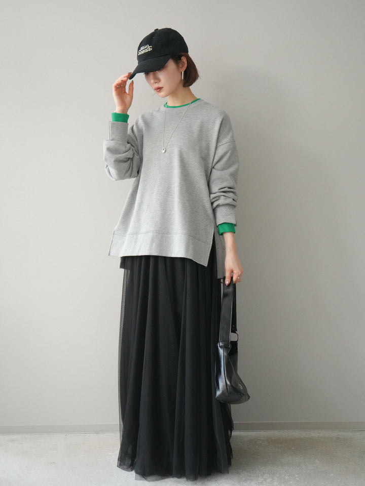 [SET]配色レイヤードデザインスエットプルオーバー+チュールボリュームスカート(2set)