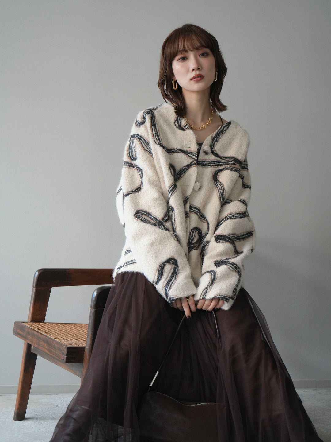 [予約]ニュアンス刺繍ブークレニットジャケット/white