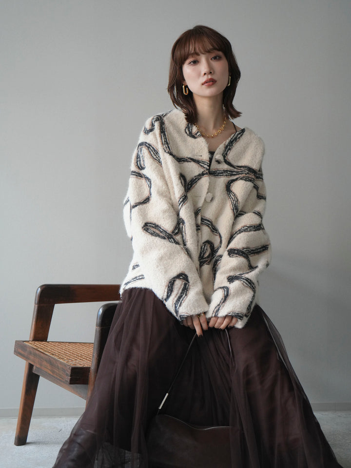 [予約]ニュアンス刺繍ブークレニットジャケット/white