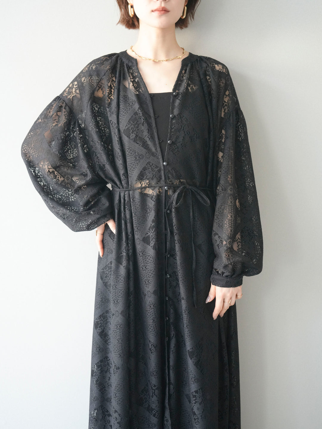 [SET]シアーレースロングガウン+シアーレースイージーパンツ(2set)