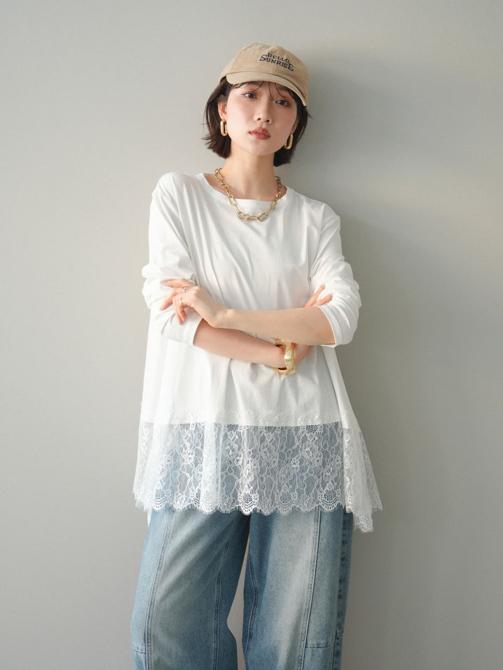 [SET]裾レースロングスリーブTシャツ+選べるアクセセット(2set)