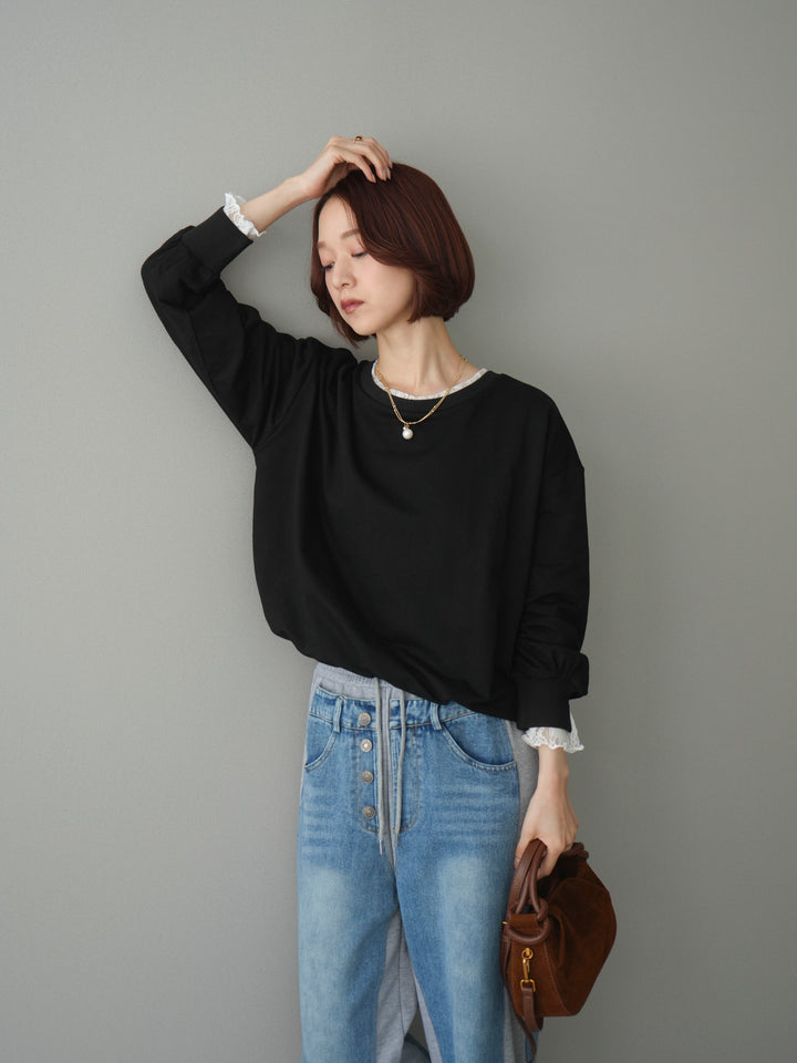 [予約]袖レースカットバルーンプルオーバー/black