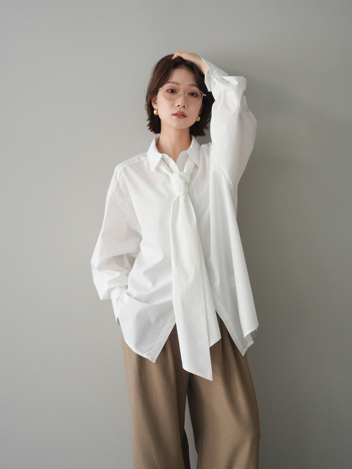 [予約]ボウタイ付オーバーシャツ/white