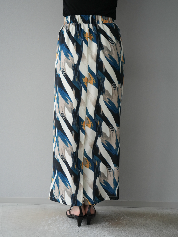 [預購] 度假風印花褶襉I字裙/藍色