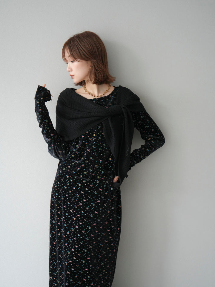 [SET]ベロアフラワープリントカーディガン+ベロアフラワープリントIラインスカート(2set)