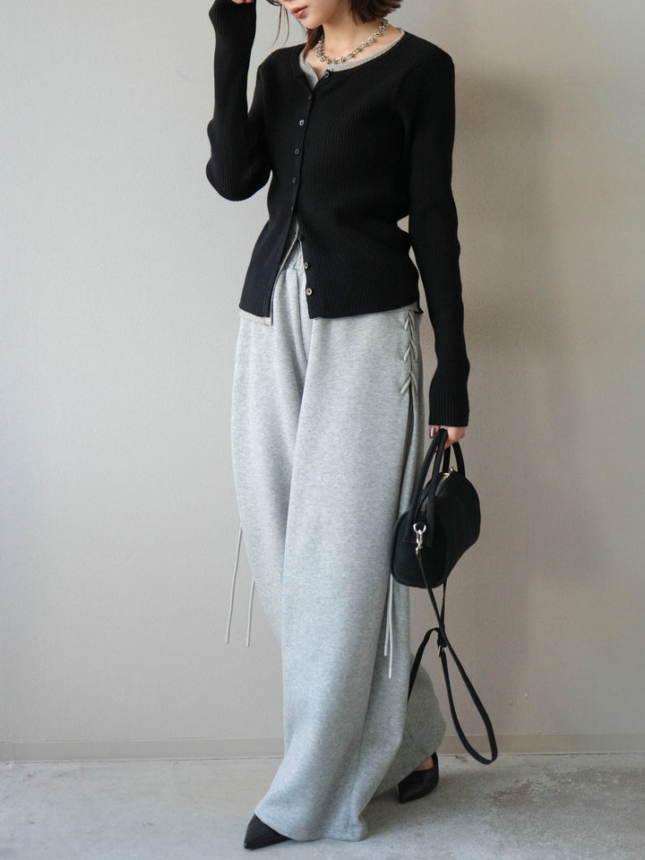 [予約]レイヤード配色ニットカーディガン/ブラック