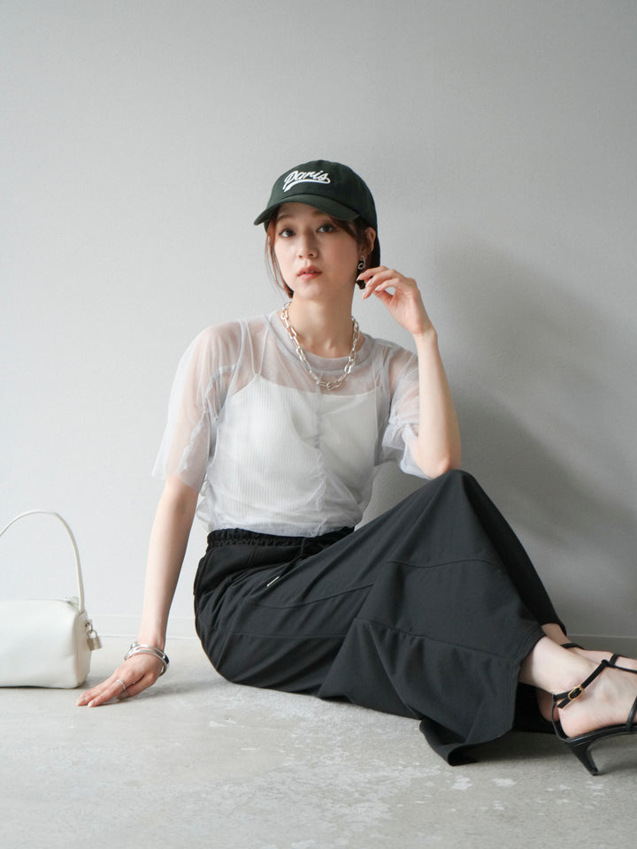 [SET]ラメチュールシャーリングプルオーバー+スウェットロングスカート(2set)