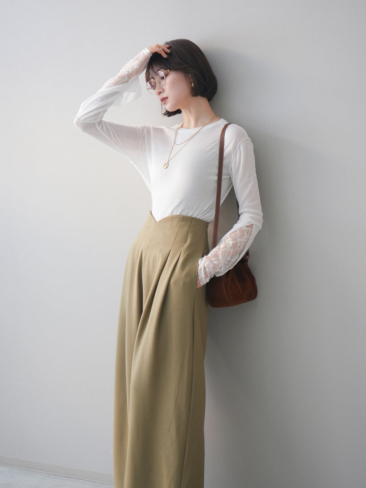 [予約]袖レースレイヤードデザインメロートップス/white