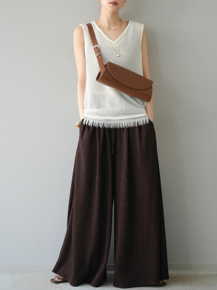 [予約]裾フリンジVネックニットタンクトップアンサンブル/オフ