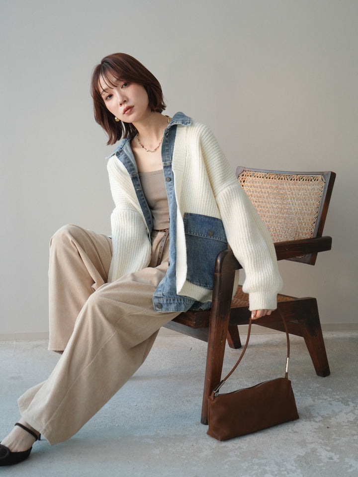 [予約]デニムドッキングオーバーニットジャケット/offwhite