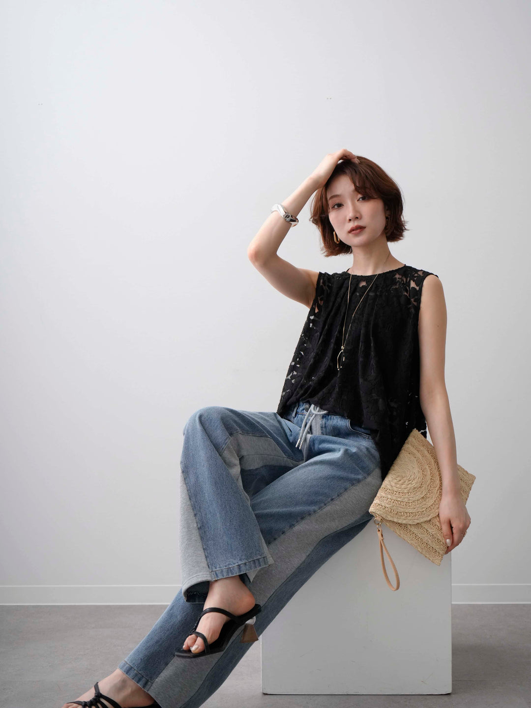 [予約]シアージャガードバックツイストノースリブラウス/black