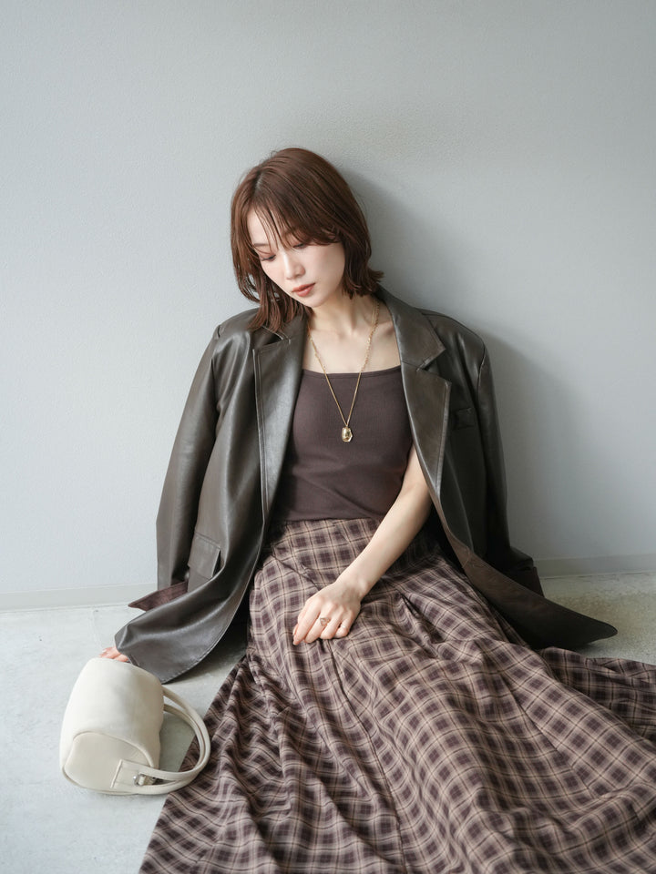 [予約]フェイクレザーテーラードジャケット/ブラウン