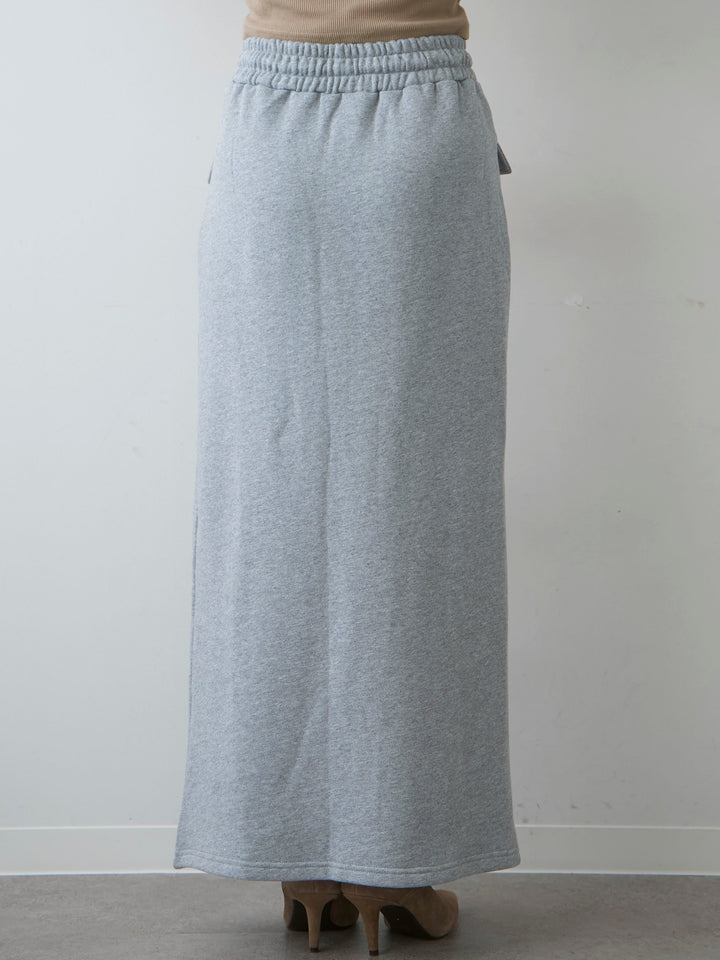 [予約]フロントZIPポケットデザインスウェットスカート/grey
