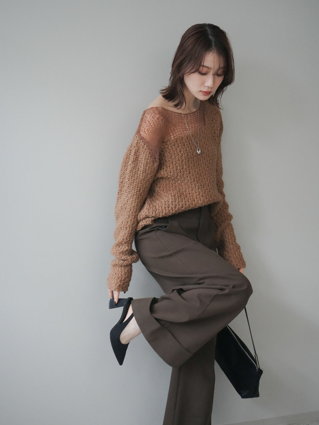 [予約]ダメージデザインニットプルオーバー/camel