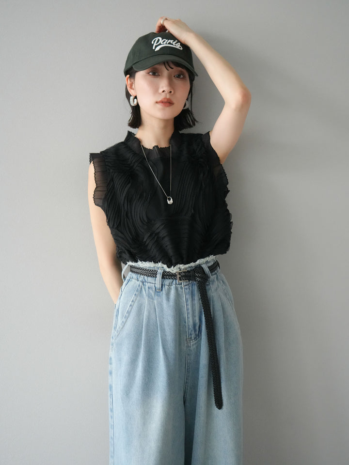 [SET]チュールジャガードノースリブラウス+チュールジャガードノースリブラウス(2set)