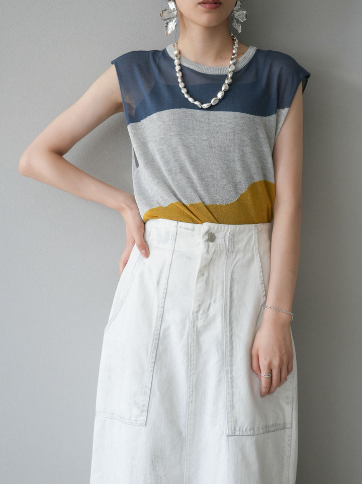 [Pre-order] Bicolor sheer knit sleeveless top/gray